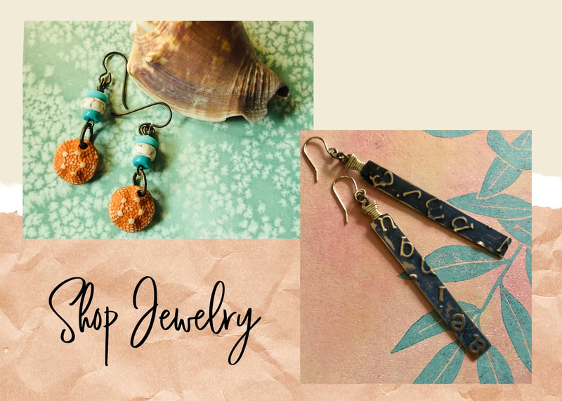 Shop Jewelry shows two pairs of earrings that are available to purchase on Etsy with a link.